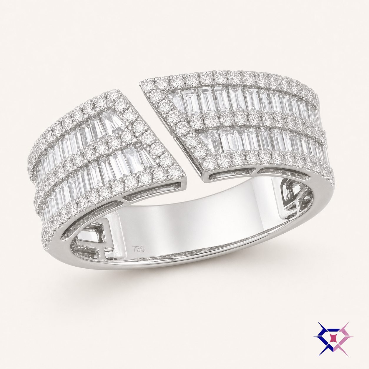Open Baguette Diamond Cuff Ring