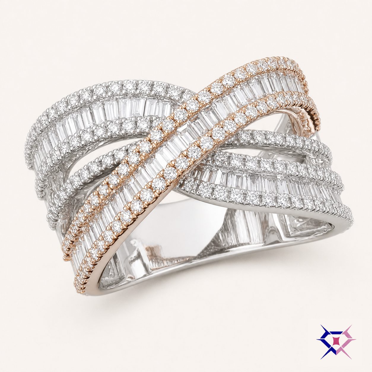 Two-Tone Crisscross Diamond Ring