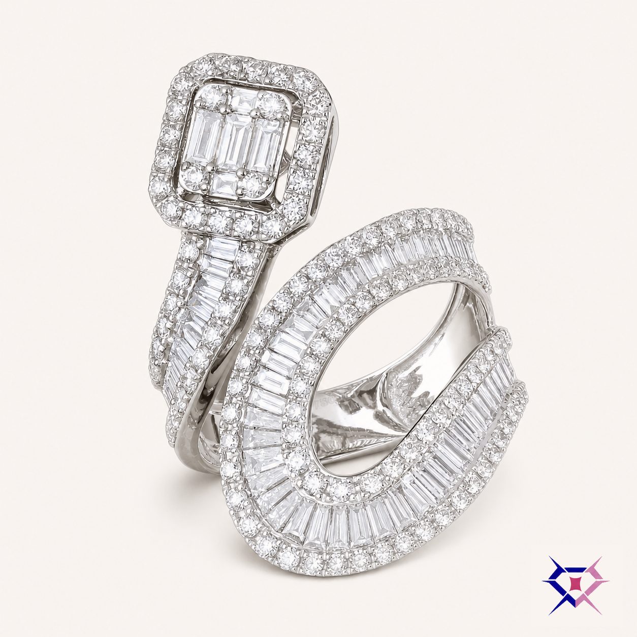 Emerald-Cut Halo Bridal Set