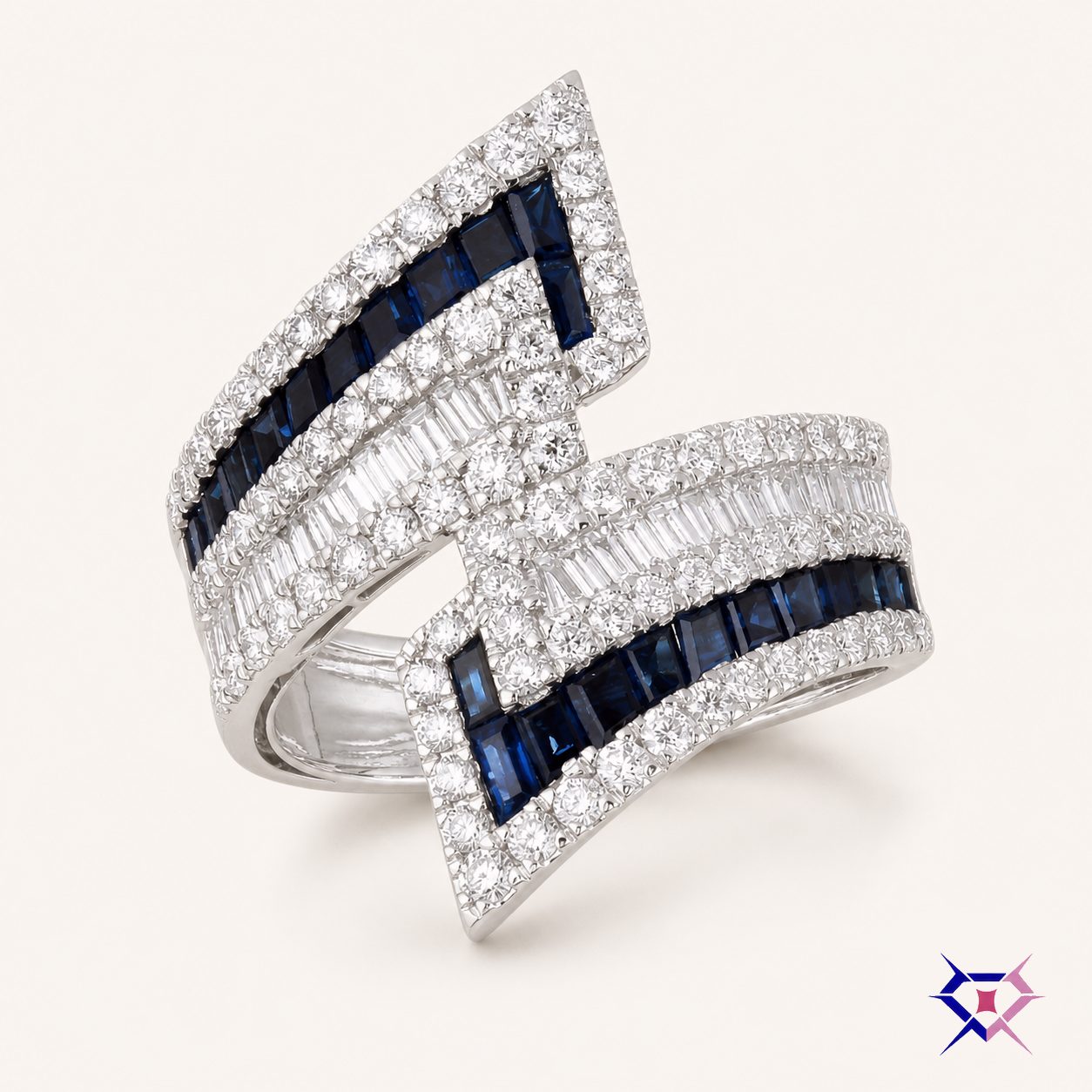 Sapphire Chevron Bypass Ring