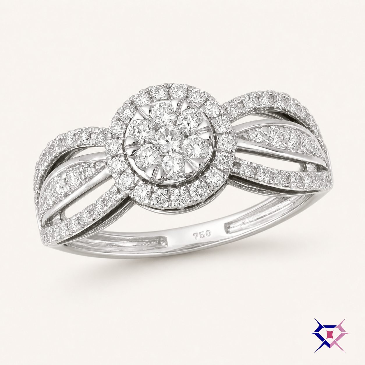 Round Halo Split Shank Ring