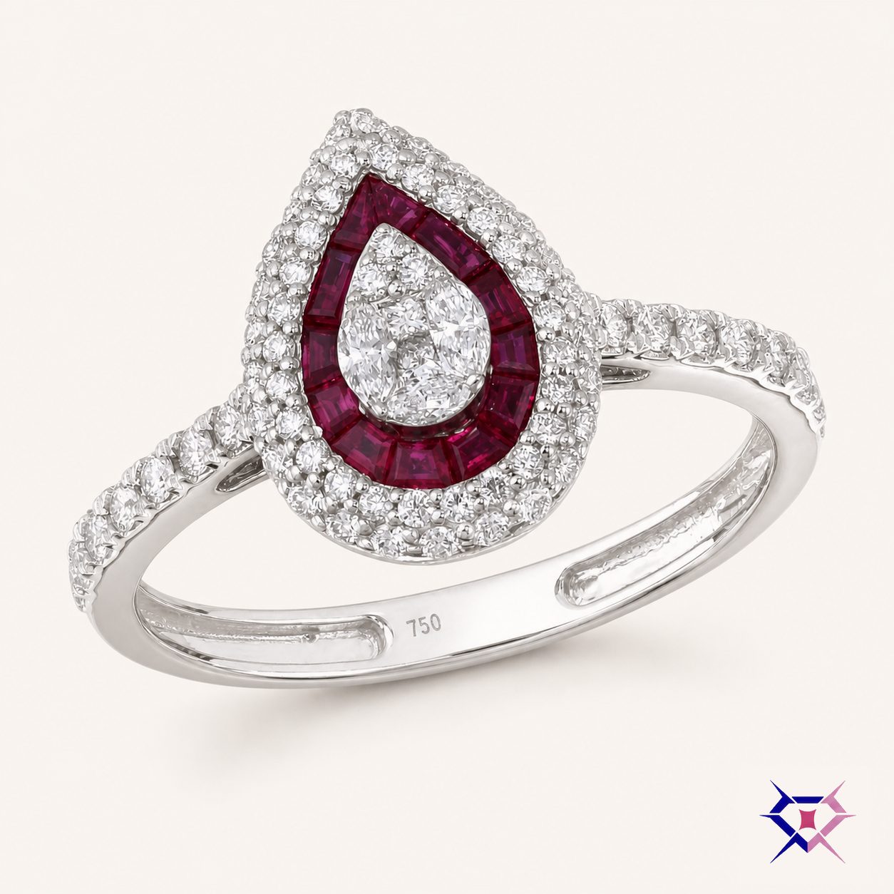 Ruby Pear Halo Ring