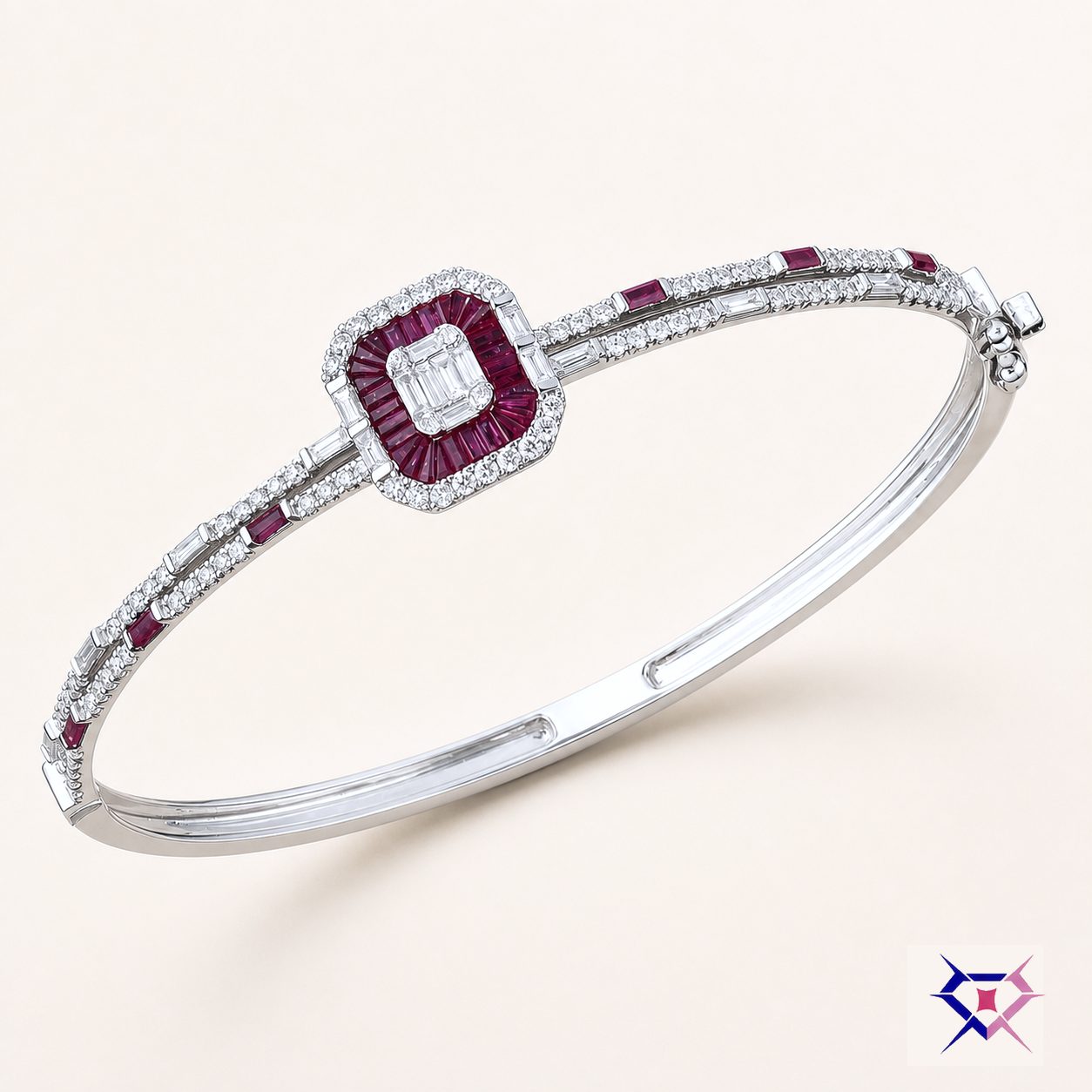 Ruby Halo Diamond Bangle