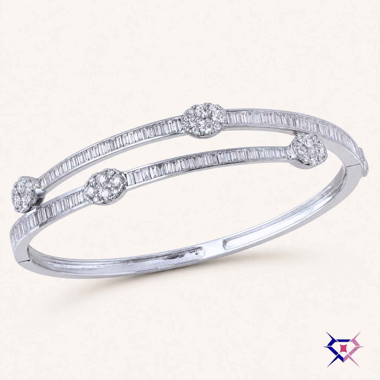 Double Row Diamond Cluster Bangle
