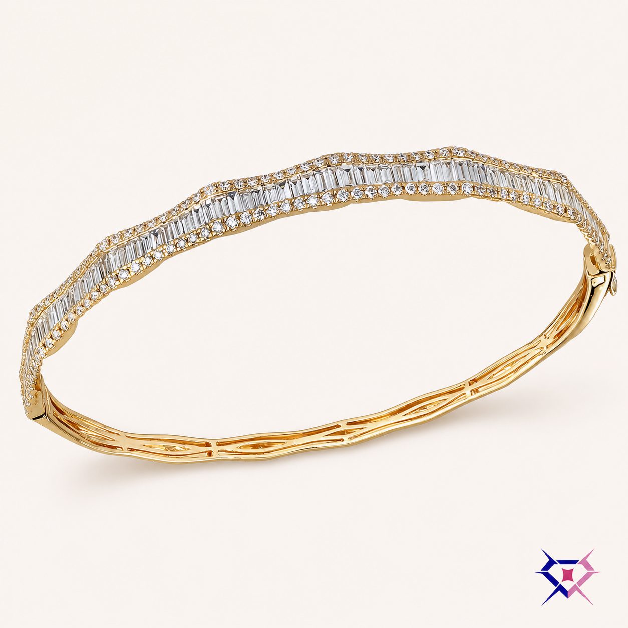 Wave Baguette Diamond Bangle