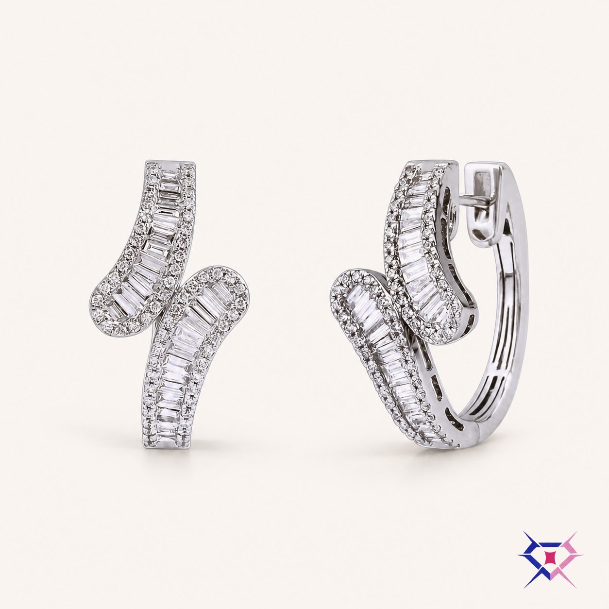 Curved Diamond Hoop Earrings