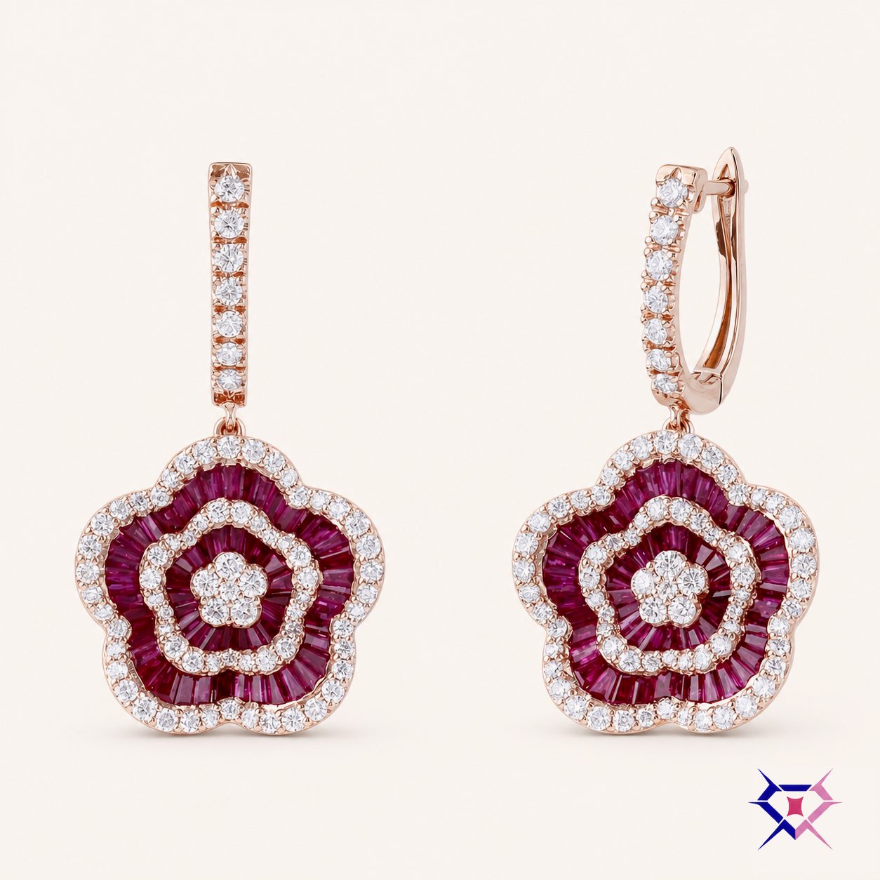 Ruby Flower Drop Earrings