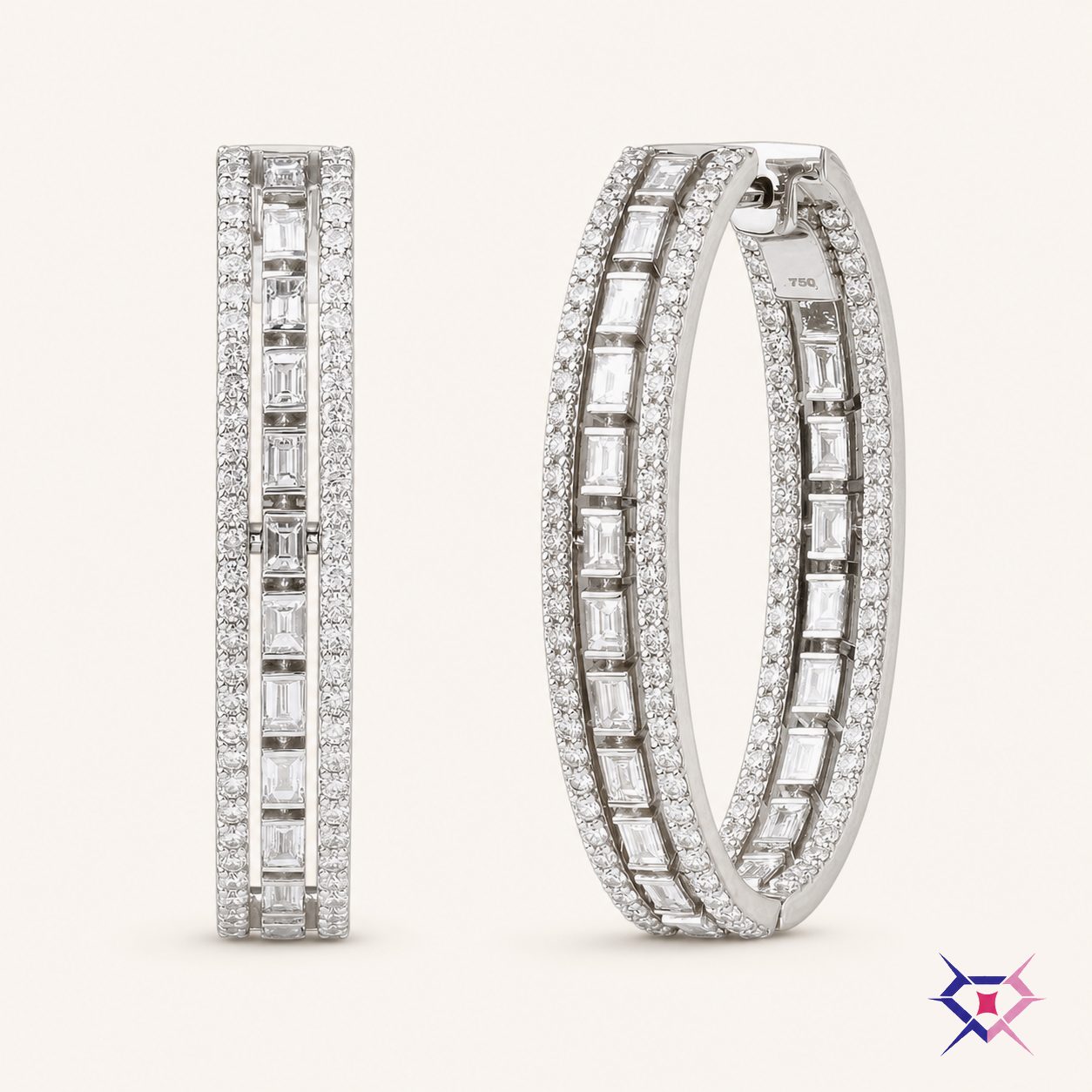Wide Diamond Hoop Earrings