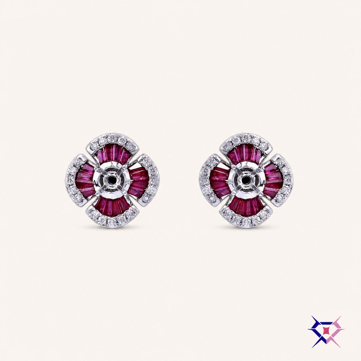 Ruby Flower Stud Earrings