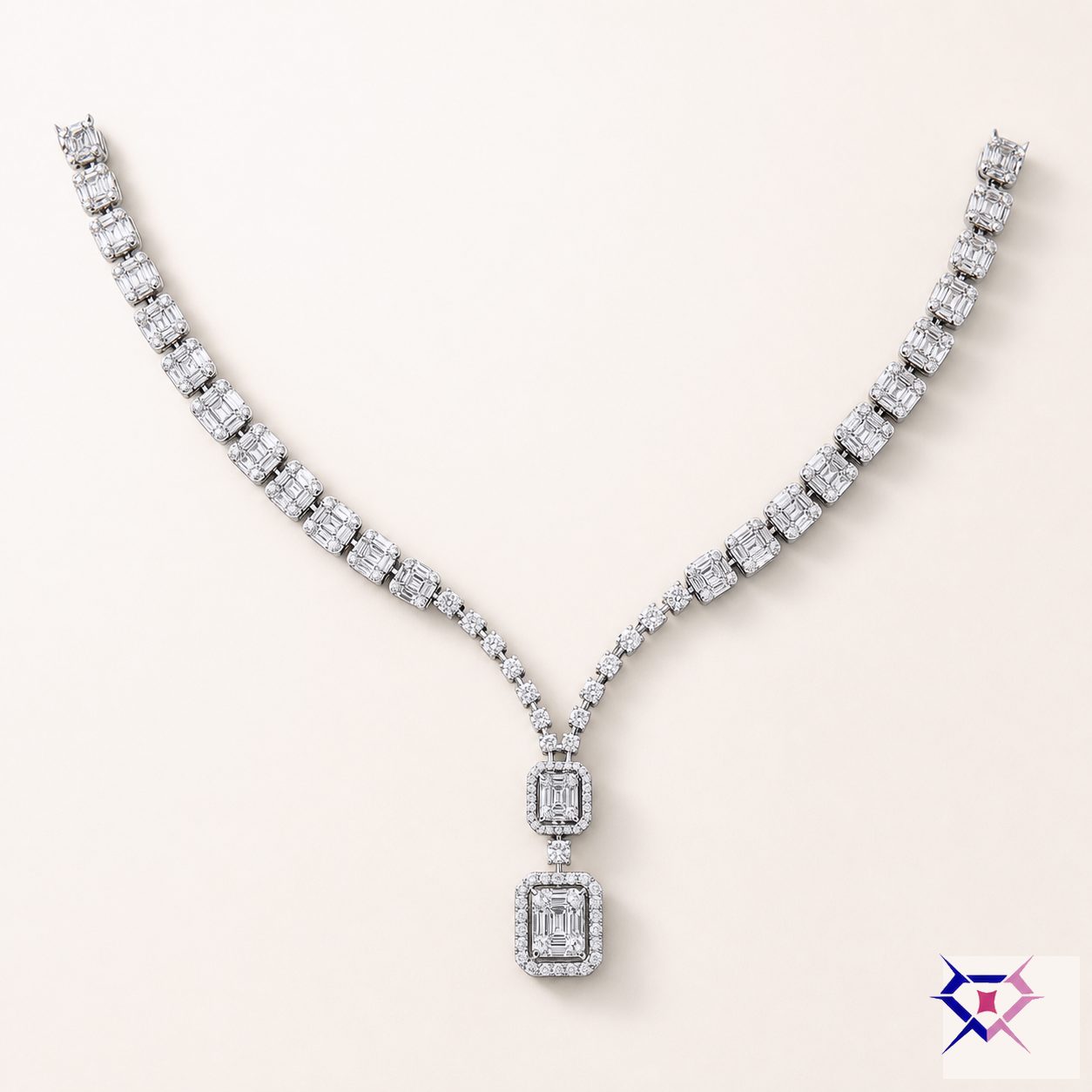 Diamond Cluster Tennis Necklace