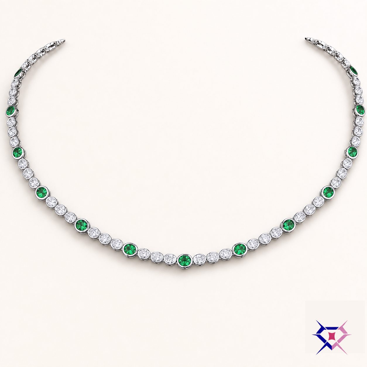 Emerald and Diamond Tennis Necklace