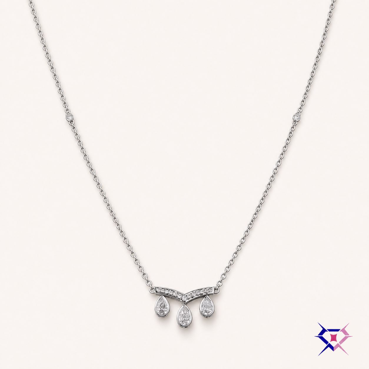 Three Stone Diamond Drop Necklace