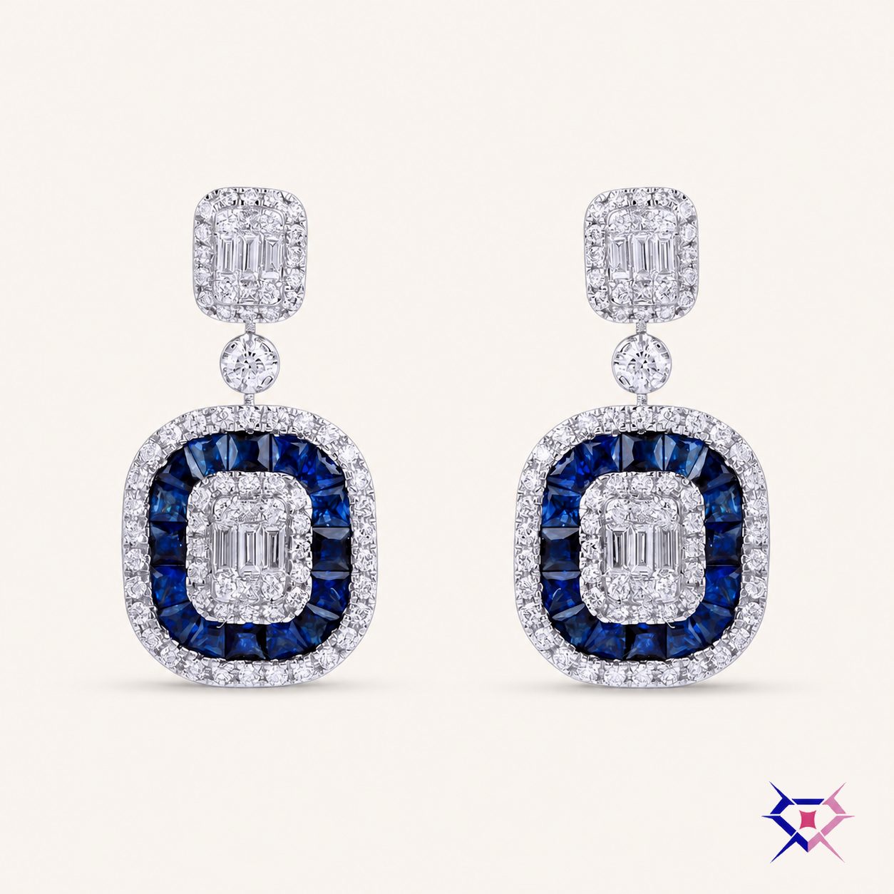 Sapphire Halo Drop Earrings