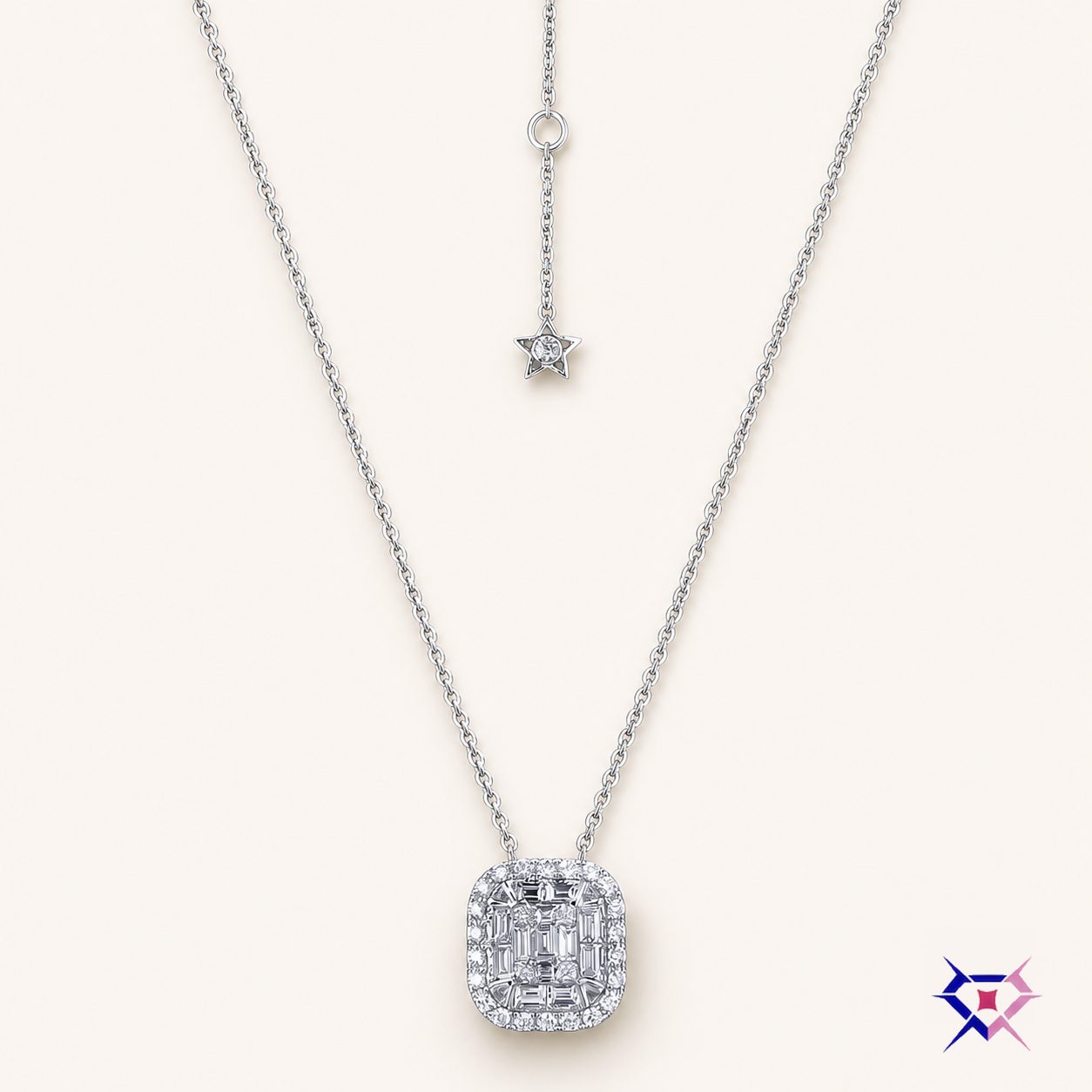 Diamond Cluster Pendant Necklace with Star Charm