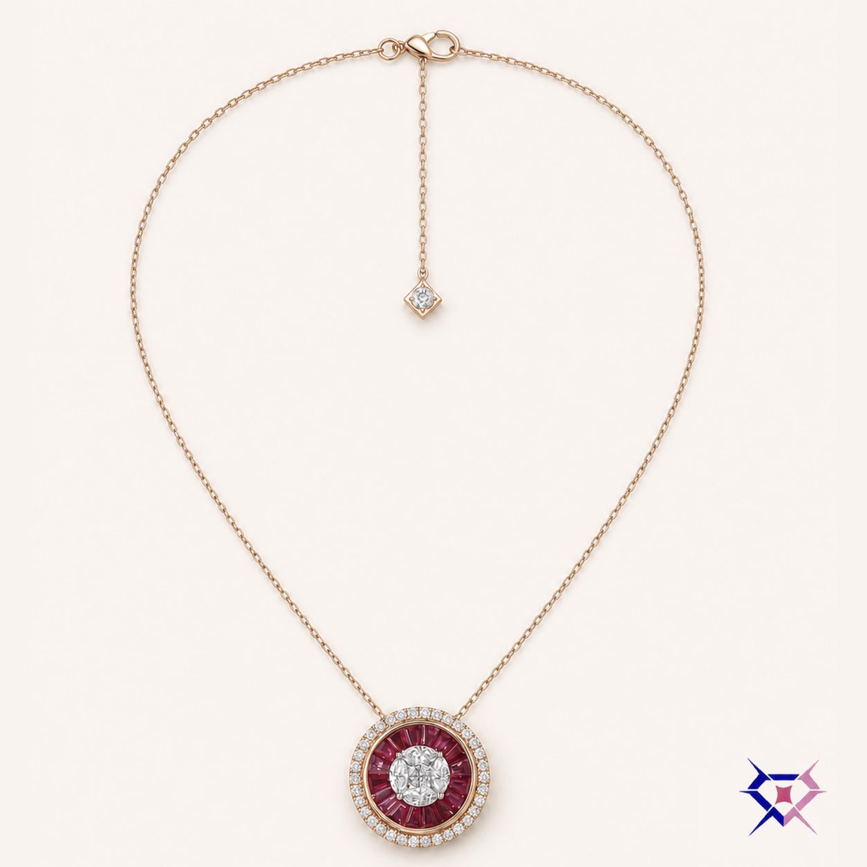 Ruby Halo Diamond Pendant