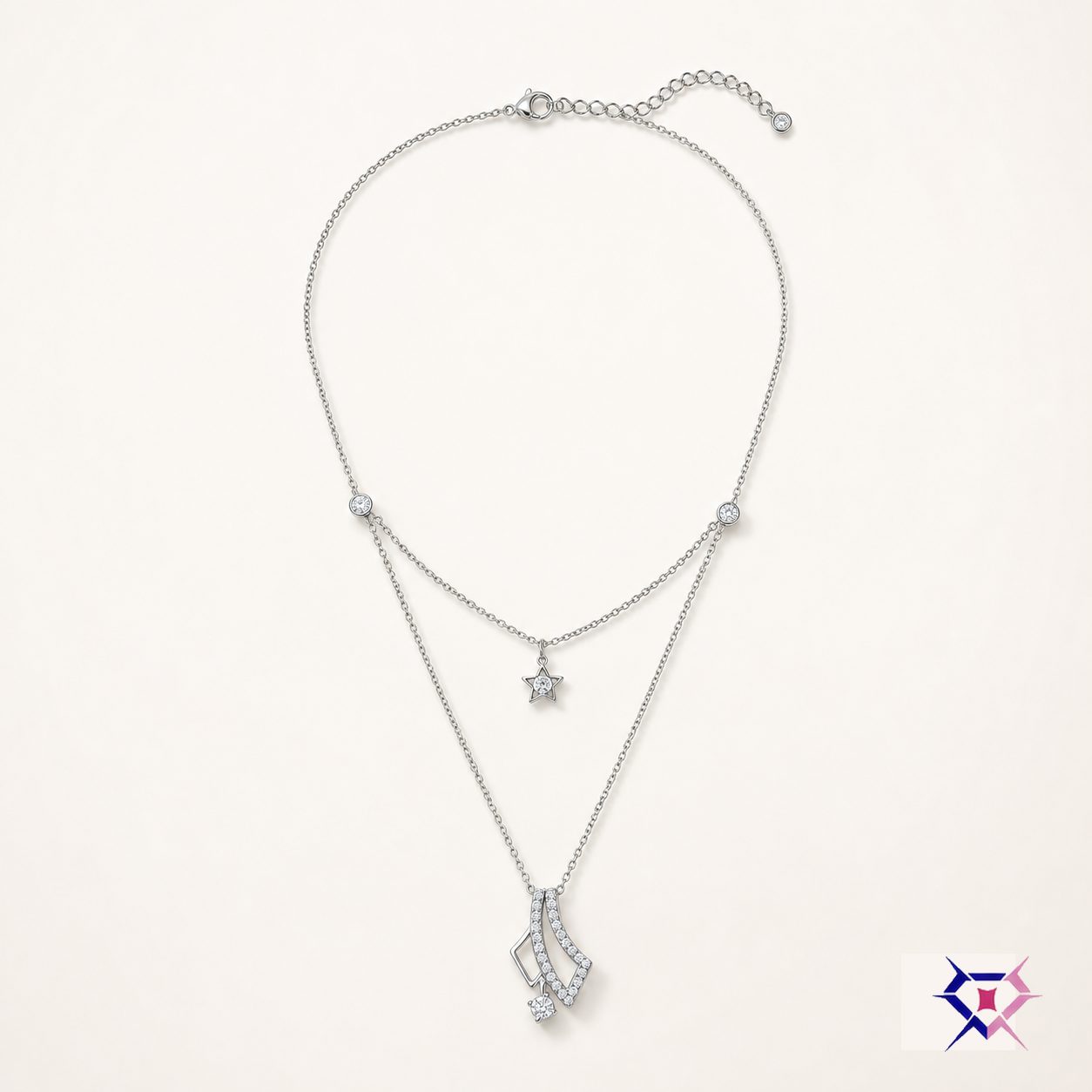 Diamond Geometric Pendant with Star Charm
