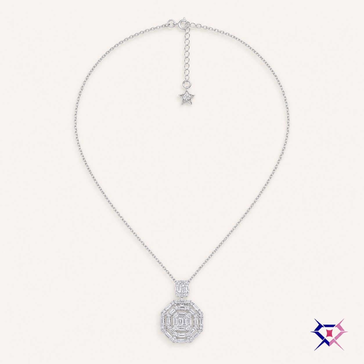 Diamond Octagon Pendant with Star Charm