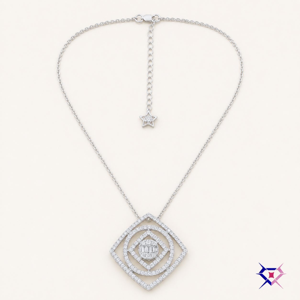 Diamond Geometric Pendant with Star Charm