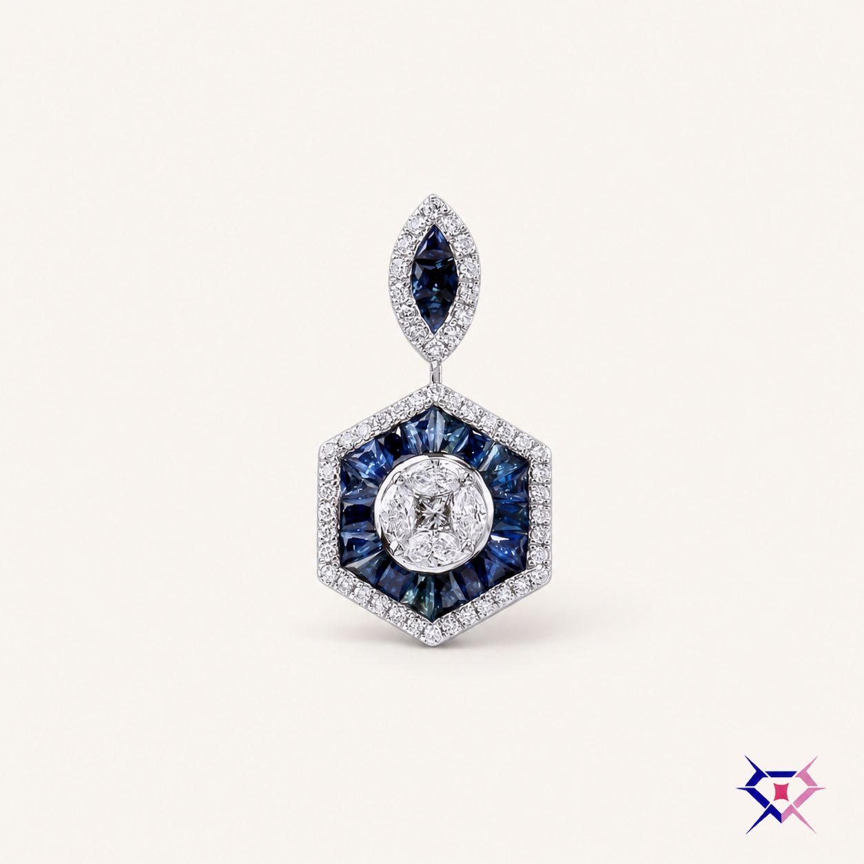 Sapphire and Diamond Hexagon Pendant