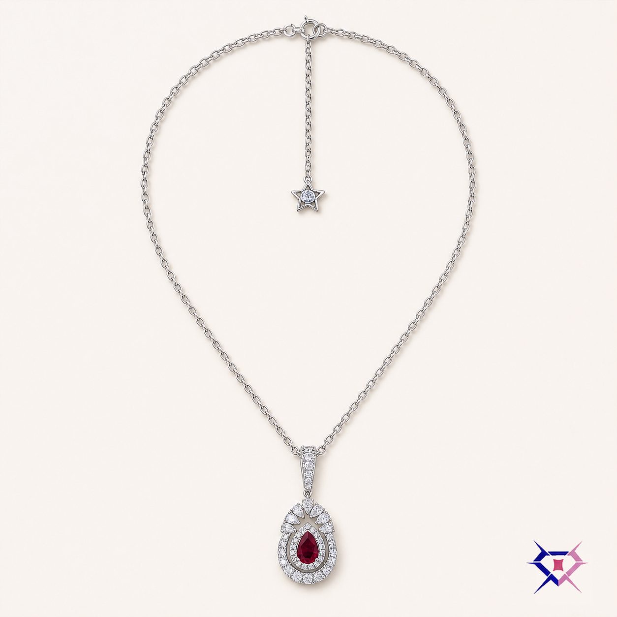 Ruby Teardrop Pendant with Star Charm